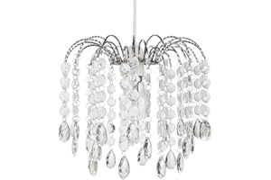 Contemporary Waterfall Designed Pendant Light Shade with Transparent Acrylic Droplets and Beads - Chrome Plated Metal Frame by Happy Homewares