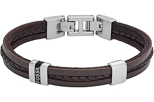 Fossil Casualowa męska bransoletka skórzana lub ze stali szlachetnej z magnesem, zapięciem składanym lub na sprzączkę