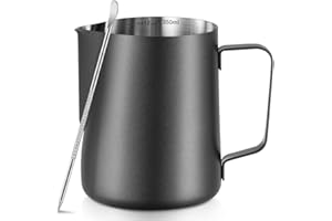 NEWGF Jarra de leche espumosa, jarra de leche de acero inoxidable de 350 ml con bolígrafo de arte latte, con medidas internas, para capuchino, espresso y más