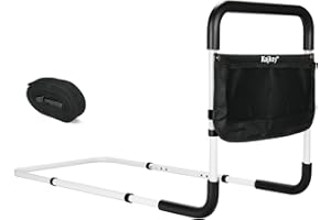 kajkey Barrière de Lit Médicale Réglable, 43-53 cm Hauteur, 78-95 cm Largeur, avec Sac de Rangement Double Face, Blanc et Noir (L)