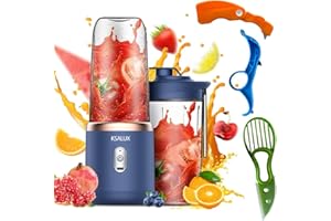 KSALUX - Blender Portable | 6 Lames Inox 21,000 tr/min | 2 Bouteilles 400ML | 3 accessoire coupe fruit I Rechargeable USB | Smoothie, Fruits, Légumes, Glaçons | Facile à Nettoyer | Sécurité Renforcé