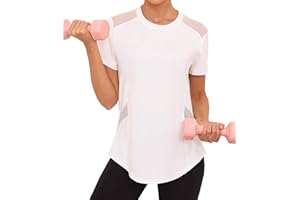 Gyabnw T-Shirt Sport Femme Manches Courtes Top Col Rond Léger Respirant Séchage Rapide Maille Aérée au Niveau des Épaules Haut Yoga Fitness Pilates
