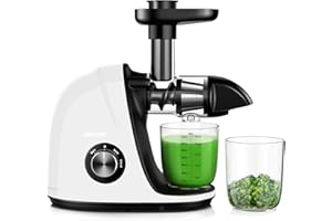 Jocuu Slow Masticating Juicer with Soft/Hard Modes Easy to Clean Quiet Motor & Reverse Function Cold Press Juicer for Fruit and Vegetable, 90% Juice Yield, with Brush & Recipes (White)