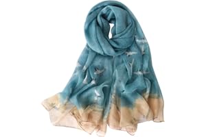 STORY OF SHANGHAI Sciarpa di 100% Seta da Donna Foulard Chiffon con Fantasie Orientale Semi-Trasparente
