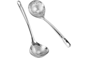 OUKENS Passoire de cuisine louche, 2 pièces cuillère à tamis, cuillère à fentes en acier inoxydable, cuisine à écumoire, Louche à marmite avec long manche, compatible lave-vaisselle, louche à trou