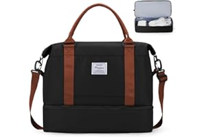 WEPLAN Bolsa Viaje Easyjet 45x36x20 Bolsa de Viaje para Mujer Avion Grande Bolsa de Fin de Semana Bolsa de Deporte Bolsa Equipaje Vacacione,Bolsa de Gimnasia con Compartimento de Zapatos,Negro Marrón