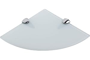 BSM MARKETING Mensole angolari in vetro temperato, 250 mm, spessore 6 mm, per bagno, camera da letto, cucina, ufficio, con grandi staffe cromate (bianco)