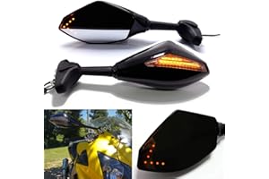 MISS MOLY Black Motorcycle Turn Signal Rearview Mirror with LED Arrow Indicator For CBR GSXR YZF(Gloss Black+Smoke Lens)