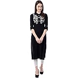 NEW4UWomen's Regular Fit Rayon Straight Buttoned Kurta | Designer Printed Kurti/Embroidery Kurta Round Neck Style with Buttons Ethnic Kurta