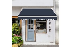 Green Bay Retractable Manual Awning, blue Garden Sun Shade Canopy Gazebo DIY Patio Awning for Courtyard, Balcony, Restaurant 2 x 1.5m