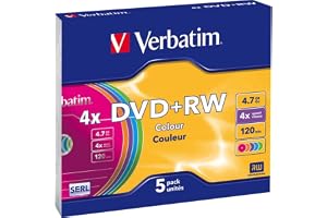 Verbatim 43297 DVD+RW 4x icke-utskrivbara färger slimmat fodral (paket med 5)
