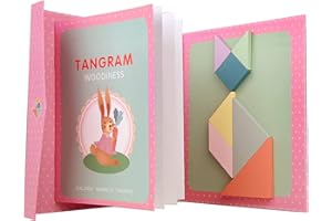 NIWWIN Magnetyczny tangram z drewna, gra logiczna, gra podróżna, ćwiczenia umysłowe, książka IQ z rozwiązaniami, zabawka edukacyjna dla dzieci, prezent urodzinowy dla dzieci w wieku (różowy)