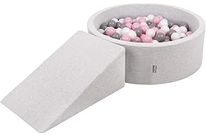 KiddyMoon Area di Gioco in Schiuma con Tondo Piscina di Palline (200 Palline) per Bambini, Grigioch:Bianco/Grigio/Rosa Chiaro