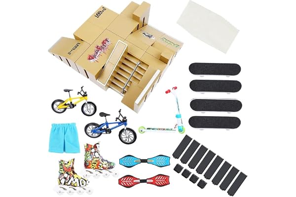 PLSOPPKG Kit de Rampe pour Skateboard, kit de Parc, Accessoires d'entraînement avec Finger Skateboards, Finger Bikes et Scooters et Plus Encore (8 pièces)