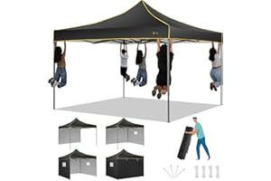 Hoteel Gazebo 3x3 Pieghevole Impermeabile Esterno Resistente, Gazebo da Giardino Robusto con 4 Pareti Laterali e Finestre con Zanzariera, Protezione UV 50+ per Feste, Festival, Campeggio, Nero