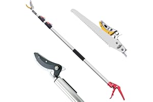 FLORA GUARD Seghetto telescopico da 1,4 – 3,05 m, con denti 3D SK5, lunghezza lama 300 mm, cesoie telescopiche per lavori in luoghi lontani, forbici per raccolta frutta per giardino e esterni