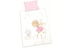 Herding Little Fairy Komplet pościeli, Made in GREEN by OEKO TEX, poszewka na poduszkę 40 x 60 cm z zakładką hotelową, poszwa na kołdrę 100 x 135 cm z lekko poruszającym się zamkiem błyskawicznym,