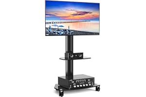 RFIVER Pie Soporte TV Ruedas de 27 a 65 Pulgadas - Altura Ajustable y +/-45° Giratorio Suelo Móvil con Estante & Gestión Cables | MAX Vesa 400x400mm 50 KG