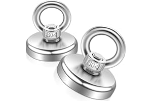 KEUKENKET 2 Pack Round Neodymium Magnets 45kg, Strong Fishing Magnets Heavy Duty Magnet Fishing 32mm Rare Earth Magnet with Eye Bolts for Industrial Hanging Hoisting