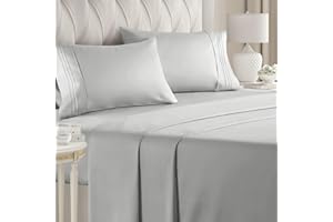 CGK UNLIMITED Queen-Size-Bettlaken-Set, 4-teilig, bequem, atmungsaktiv und kühlend, Hotel-Luxus-Bettlaken für Damen und Herren, tiefe Taschen, leicht anzuziehen, weich und knitterfrei, französisches Grau,