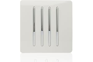 TRENDI SWITCH Trendi 4 Gang 1 Way Artistic Modern Glossy 10 Amp Rocker Tactile Light Switch White ART-SS7WH