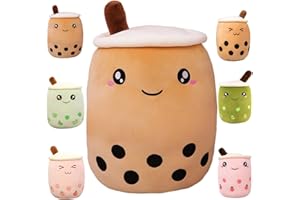 Kekeso Boba Stofftier Plüschkissen Weiches lebensechtes Bubble Pearl Milk Tea Kuschelkissen Cartoon Plüsch Rückenkissen Geschenk Spielzeug (Brown-Big Eyes, 25cm/9.84inch)