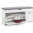 Meerveil Shoe Bench with Seat, Shoe Bench with Storage and Flip-up Drawer, Wooden Industrial Style for Hallway Entryway, W100 x H52 x D30 cm, White