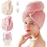 DEVASO Asciugamano Tutti i Tipi Capelli Turbante, 2 Pcs in Microfibra, con Bottoni, Asciugatura Rapida Super Assorbente, Rosa