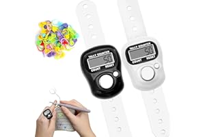 ‎HUGWAIT 2 Stück Elektronische Fingerzähler, Mini Handzähler für Digit LCD-Display, Reihenzähler für Sport, Maschenzähler Rundenzähler Stricken Zurücksetzbarer, mit Maschenmarkierer Häkel Verschlussclip