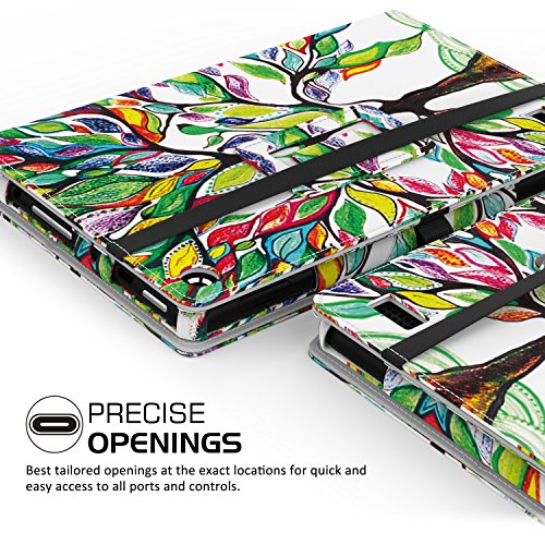 MoKo Fire 2015 7 Zoll Hülle – Kunstleder Ständer Schutzhülle Smart Cover mit Stift-Schleife und Stanfunktion für Amazon Fire Tablet (Vorherige 5th Generationeration – 2015 Modell) Tablet, Glück Baum - 2