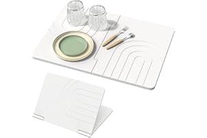 Luxspire Stone Dish Drying Mat for Kitchen Counter 61×40 cm, Fast-Absorbing Drying Mat Non-Slip Detachable Drying Pad for Dishes, Utensils, Cups Waterproof Counter Protector for Kitchen Bathroom,White