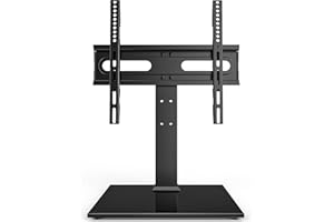 HEMUDU Universal TV Stand - Table Top TV Stand for 27-60 inch LCD LED TVs - 9 Level Height Adjustable TV Base Stand with Tempered Glass Base & Wire Management, VESA 400x400mm