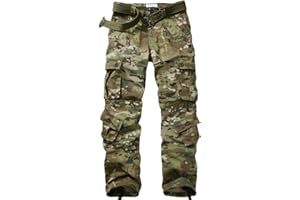 MUST WAY Men's Cargo Trousers Army Camo Combat Casual Fishing Hiking Work Trousers with 8 Pockets