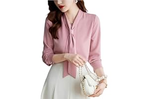 KWTF Abbigliamento Moda Coreana Camicia da Donna in Raso Solido Drappeggiato con Fiocco Collo Manica Lunga Gialla Elegante Camicetta di Lusso Top da Donna Femminile