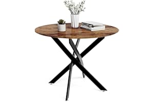 ‎GOLDFAN GOLDFAN Esstisch Runder Hölzerner Küchentisch Retro Industrieller Esszimmertische mit Schwarz Metallbeinen für Esszimmer Wohnzimmer Küche, 80x80x75cm