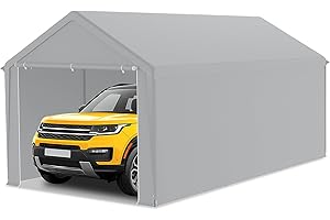 FIVMEN Carport, tenda da campeggio, 3 x 6 m, grande tenda da garage con pareti laterali rimovibili, resistente all'inverno, per auto, SUV, camion, grigio