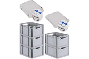 PROREGAL SuperSparSet 5x Eurobox NextGen Economy mit Scharnierdeckel & blauen Verschlüssen | Griffe offen | HxBxT 22x30x40cm | 20 Liter | Eurobehälter Transportbox Transportbehälter Stapelbehälter