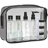 Transparent Travel Toiletry Bag with 100 ml Bottles, Flight Bag for Cosmetics &amp; 8 Empty Travel Bottles, Airplane Kit Refillab