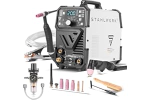 STAHLWERK Schweißgerät 4 in 1 Kombi DC WIG 200 Puls Pro CUT - kompakt & leistungsstark, digitaler 200 A IGBT Inverter mit DC WIG, MMA, Puls-Funktion & integriertem 40 A Plasmaschneider