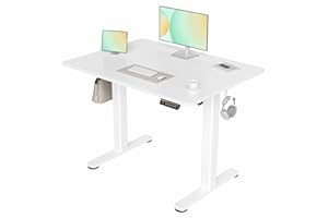 Claiks Electric Standing Desk, Adjustable Height Stand up Desk, 100x60 cm Sit Stand Home Office Desk with Splice Board, White Frame/White Top