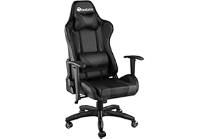 TecTake® Sedia da Gaming per Gamer, Poltrona da Ufficio Ergonomica, Sedia Gaming con Braccioli Imbottiti, Doppie Rotelle Resistenti, Struttura Robusta, Regolabile, Portata fino a 120 kg - Nero/Nero