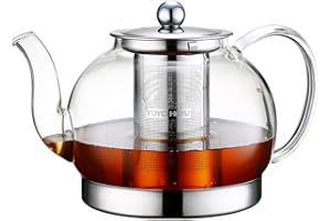 TOYO HOFU Théière résistante à la Chaleur en Verre Clair avec infuseur, Pot de Presse à Induction pour Bouilloire de Cuisine, 1200ml (1200)