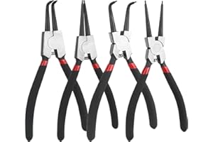 YHNDECO Juego de 4 alicates para anillos de retención, 180 mm, con bolsa portátil, alicates para anillos de seguridad interiores y exteriores, rectos y curvados