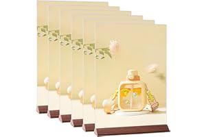 Hotyin A5 Acrylic Sign Holder, 6 Pack Perspex Display Stand, Wooden Base Menu Holders, Clear Double-Sided Table Stands for Promotions, Photo, Menu, Display (with Protective Film)