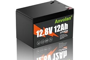 ‎ANVOLAN 12V 12Ah Lithium LiFePO4 Batterie,mit12A BMS,153.6Wh,Max.15000 Zyklen Lithium Akku,für Ersatz Blei-Säure Batterien,Boot,Solaranlage Off-Grid,Camping,UPS,USV,Kinderroller,Fischfinder(12Ah 12.8Volt)