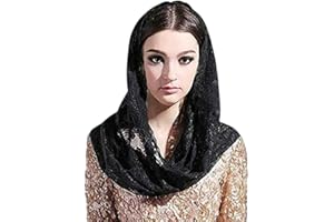 ‎BEAUPRETTY Beaupretty Unendlichkeit Schleier Spitze Schal Katholische Kirche Kapelle Schleier Kopf Abdeckung Latin Masse Mantilla Schleier für Ostern Brautfrauen (Schwarz)