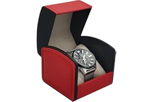 WisePoint Single Watch Case, PU Leather Watch Travel Case with Removable Cushion, Jewelry Storage Case Organizer Portable Square Watch Box Bracelet Holder for Most Watches and Smart Watch (red)