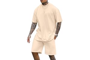 Cooleep Men's T-Shirt and Shorts Set, 2-Piece Summer Tracksuit, Jogging Suit, Short Sleeve, Casual Leisure Suit, Tracksuit for Men, M-3XL
