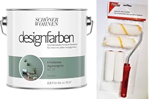hagebauSPN Schöner Wohnen designfarben feinmatte Wandfarbe für innen 2,5 Liter mit go/on Rollen-Set 5-tlg (Nr 27 Erhabenes Agavengrün)