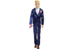 Barbie Bambola Ken Sposo Biondo, con Smoking, Scarpe e 5 Accessori, Giocattolo per Bambini 3+Anni,GTF36